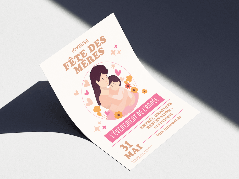 Élaboration flyer fête des mères. Support de communication imprimé.