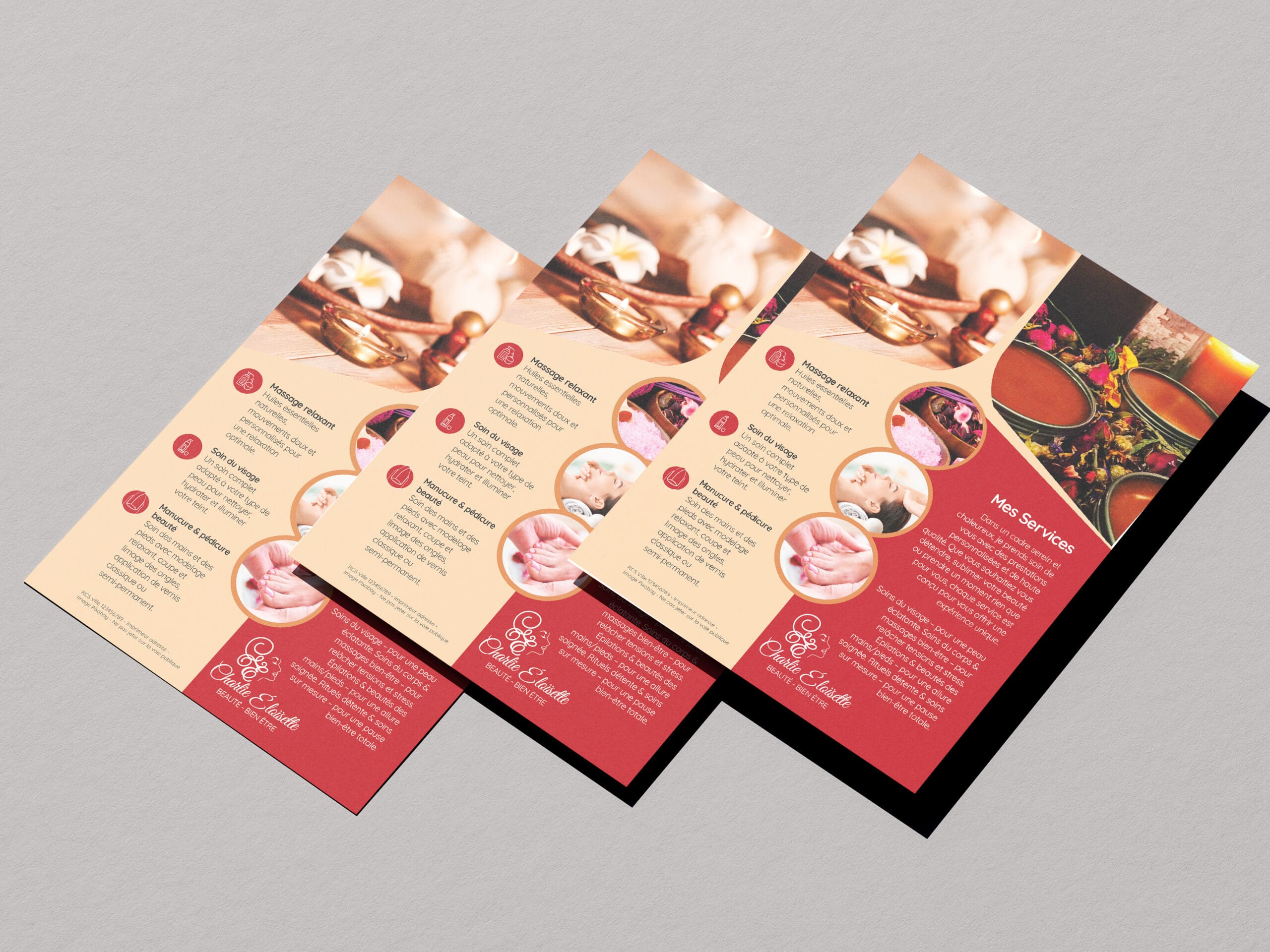 Conception flyer adapté aux Instituts de beauté, bien-être "Charlie Éloïsette".